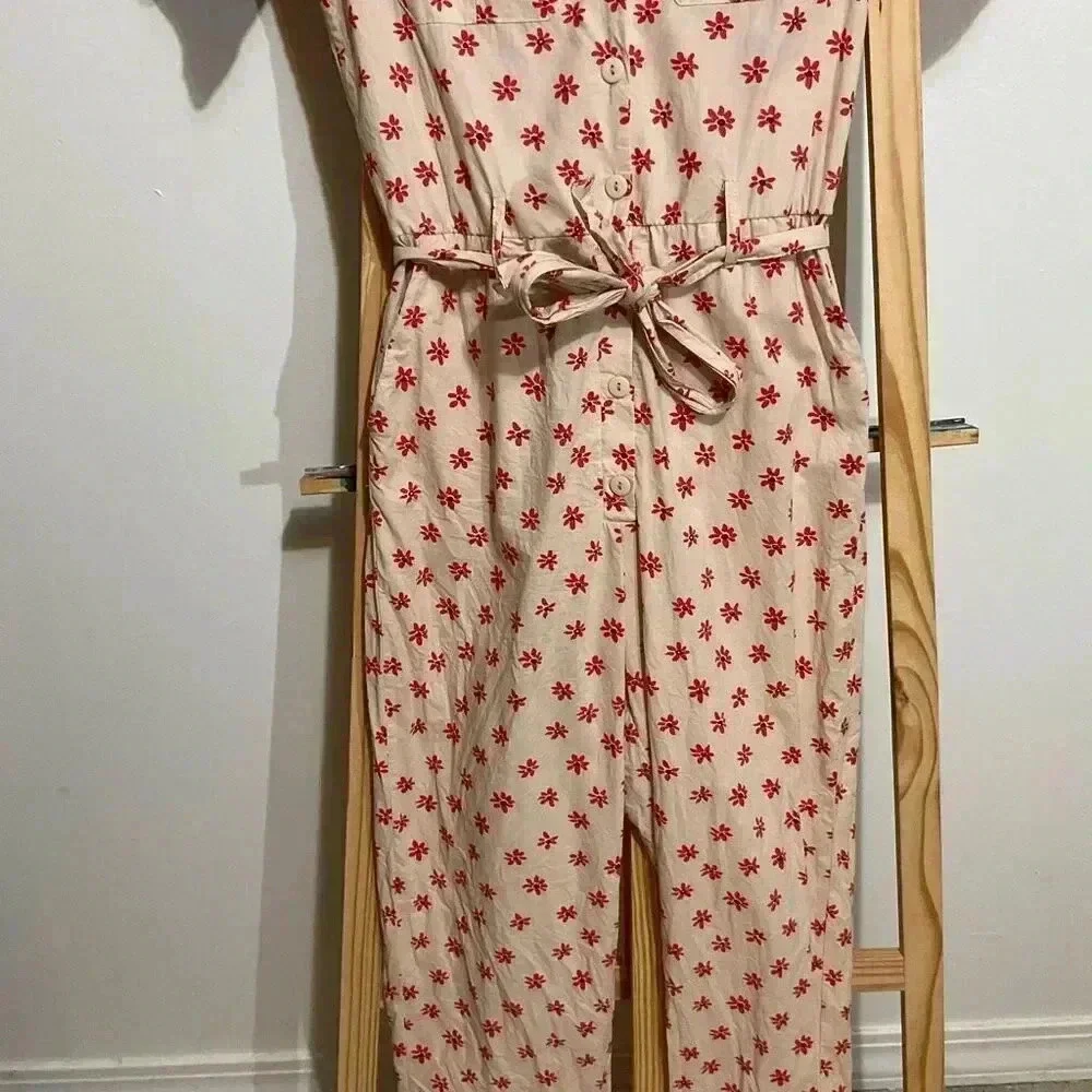 Glamorous Stone red Daisy tie waist button front jumpsuit US size 6 ￼ - Picture 7 of 12